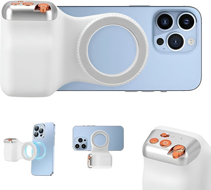 Magnetic Phone Camera Grip (foldable, Bluetooth shutter, DSLR-style handle)