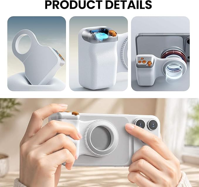 Magnetic Phone Camera Grip (foldable, Bluetooth shutter, DSLR-style handle)